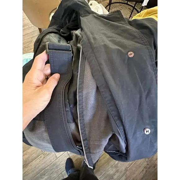 London Fog Black Button Front Hooded Long Regular Fit Trench Coat Size 14 - Picture 9 of 10